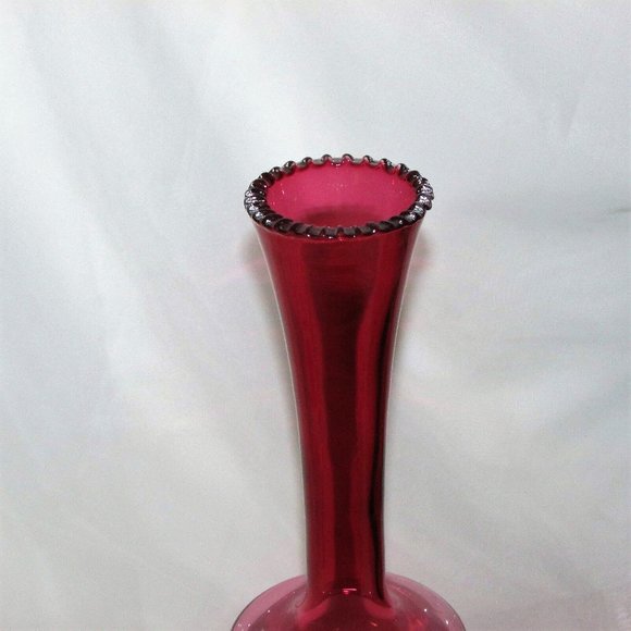 12" Vintage Cranberry Glass Footed Vase Red Clear Base Tall Home Decor - Picture 4 of 4